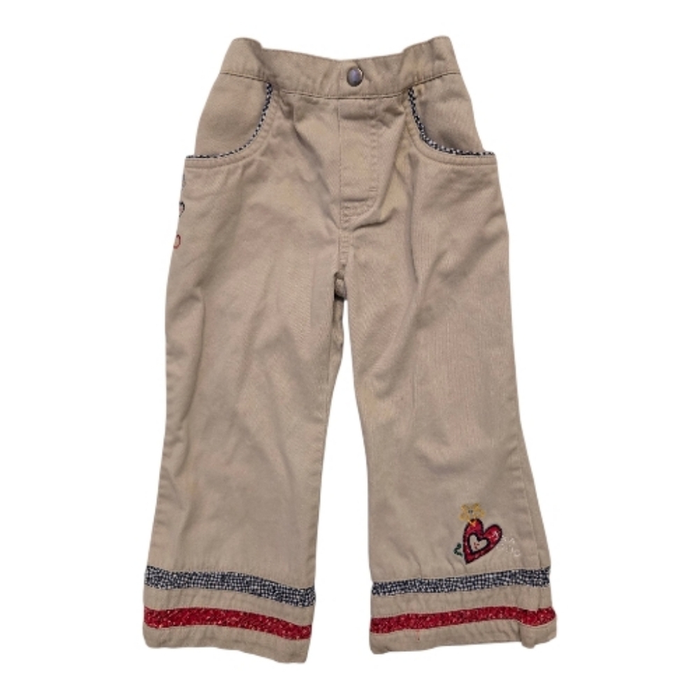Vintage Y2k Khaki Beige Heart Embroidery Pants